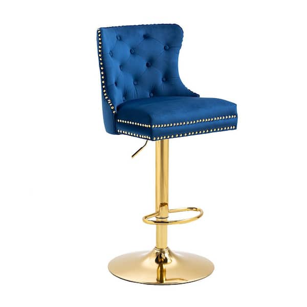 Unbranded 37.8 in. H Navy Solid Frame Vintage Bar Stools with Back and Footrest Counter Height Bar Chairs