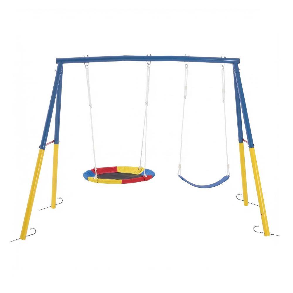 Swing Sets Double with Saucer and Belt Seat for Backyard Outdoor 330lbs Heavy-Duty Steel Blue price history on PriceWatchPro