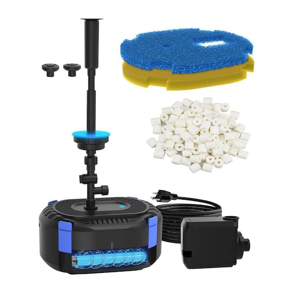 850GPH All-in-1 Pond Fountain Kit with 3-Spray Patterns, Auto-Color LED and U-V Light for Outdoor Ponds in 500-750 gal.