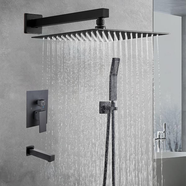 Rain Single Handle 1-Spray Tub Shower Faucet Handheld Combo with Valve 1.8 GPM 12 in. Adjustable shower Head in Black