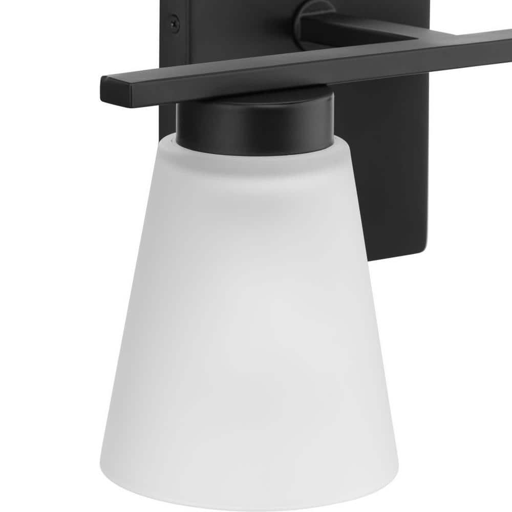 Matte Black Steel 2-Light Vanity Fixture with Etched Glass Shades