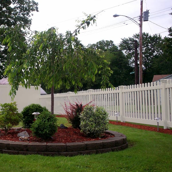 Plymouth 3 ft. H x 6 ft. W Tan Vinyl Picket Fence Panel Kit