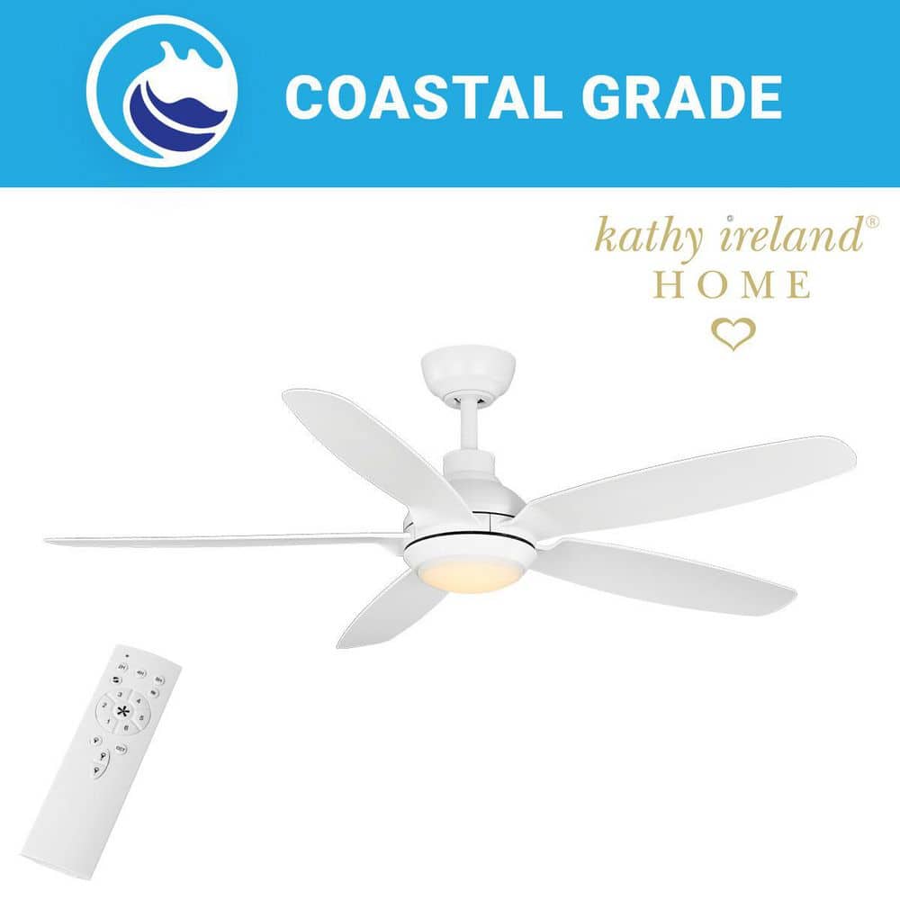 52 in. Yonas Indoor/Outdoor Matte White Downrod Mount Ceiling Fan with White Adjustable LED Light, DC Motor, and Remote price history on PriceWatchPro
