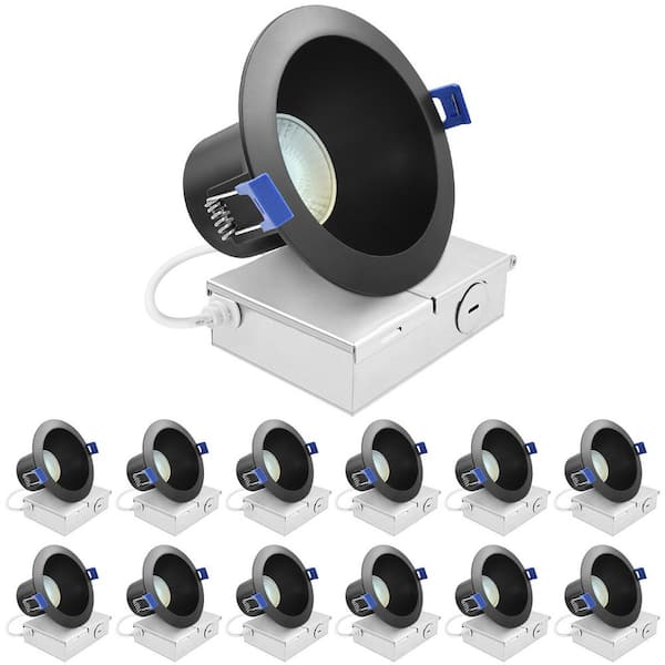 4 in. Integrated LED Recessed Light J-Box 12W 5CCT 960LM Dimmable Canless Downlight Wet Rated IC Rated ETL Black 12 Pack
