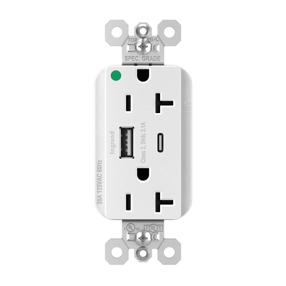 PlugTail 20 Amp Hospital Grade Decorator USB Type AC Outlet, White price history on PriceWatchPro