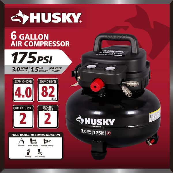 6 Gal. 175 PSI Electric Oil-Free High Performance Jobsite Pancake Air Compressor with Dual Gauges and 2-Quick Couplers