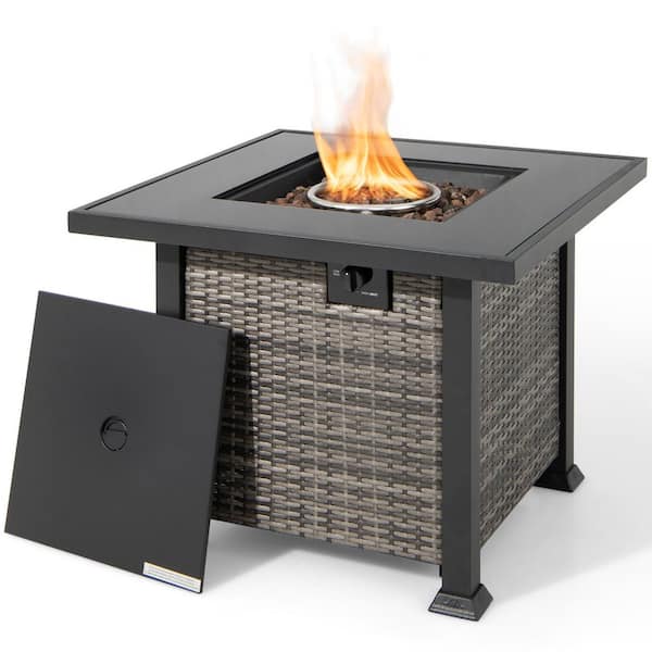 Costway 32 in. Propane Metal Fire Pit Table 50,000 BTU Square Firepit Heater with Lava Rocks Cover
