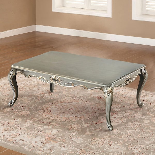 Hencet 48 in. Champagne Rectangle Wood Coffee Table with Cabriole Legs and Gold Highlights