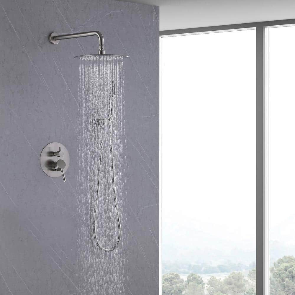 Large Brushed Nickel Rain Shower Faucet with Handheld