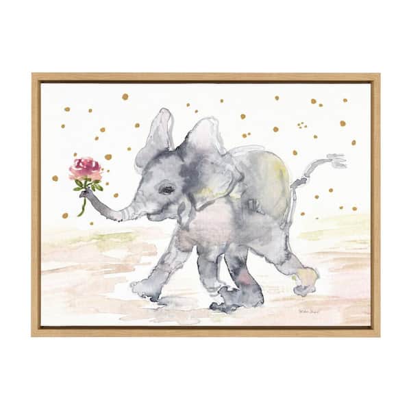 Kate and Laurel Sylvie "Baby Elephant Watercolor" by Patricia Shaw 24 in. x 18 in. Animal Framed Canvas Wall Art