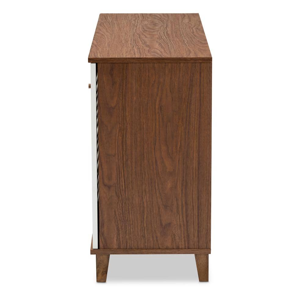 Walnut and White 8-Shelf Wood Shoe Storage Cabinet