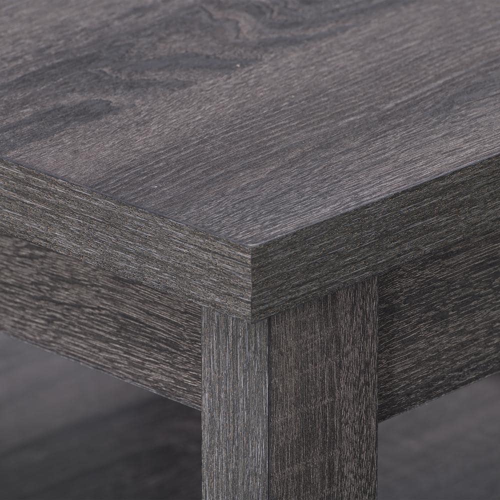 Mid-Century Dark Gray Wood Square Side Table with Shelf