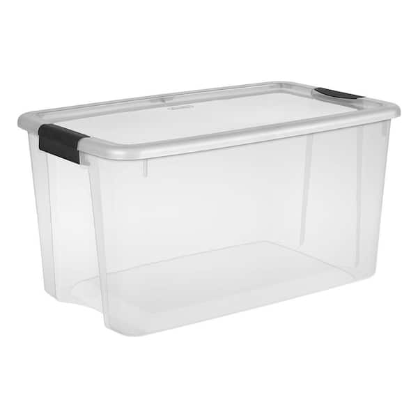 8 Pack Sterilite 70 Quart Ultra Latch Storage Box with White Lid & Clear Base 