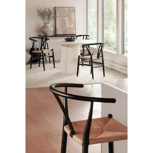 Hayden 26 in. Black and Natural Finish Solid Elm Wood Frame Counter Stool with Woven Fibre Seat