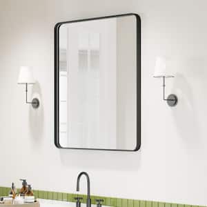 36 in. W x 30 in. H Rectangular Aluminum Framed Modern Black Rounded Wall Mirror