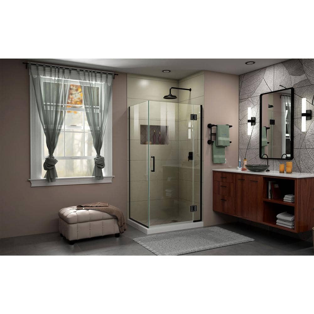Matte Black Frameless Hinged Shower Enclosure with Clear Glass