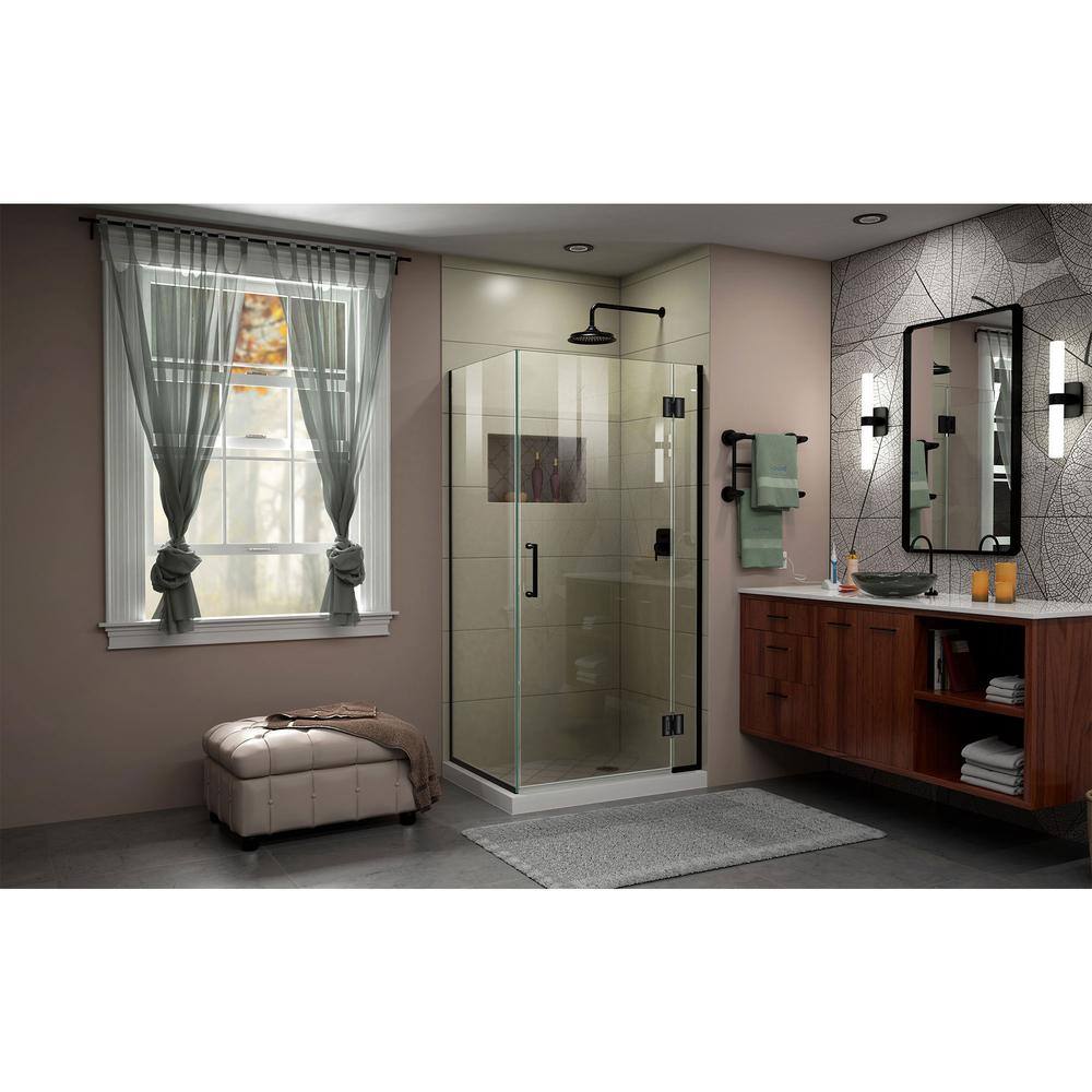 Matte Black Frameless Hinged Shower Enclosure with Clear Glass