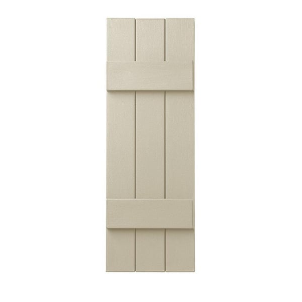 Ply Gem 11 in. x 35 in. Polypropylene Plastic 3-Board Closed Board and Batten Shutters Pair in Sand Dollar