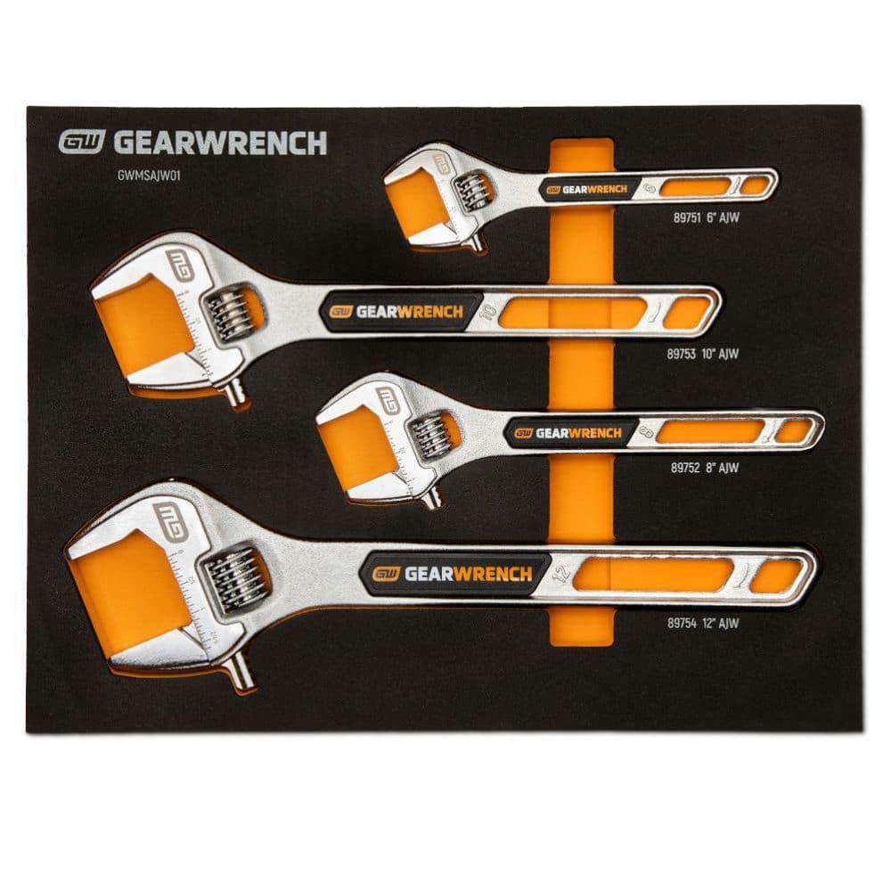 Adjustable Wrench Set with Foam Storage Tray (4-Piece)