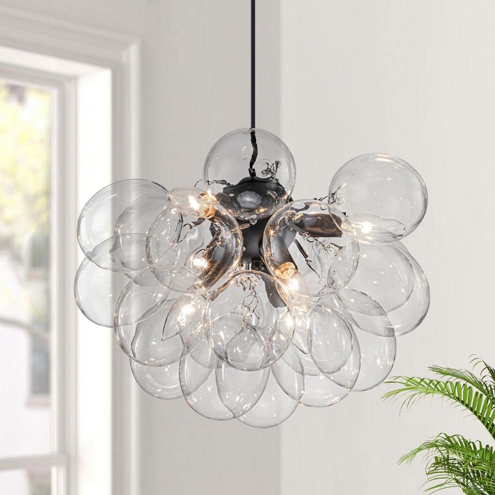 Bubble regular Silver シャンデリア TinHon Modern 6-Light Black Bubble Glass Pendant Chandelier, Clear