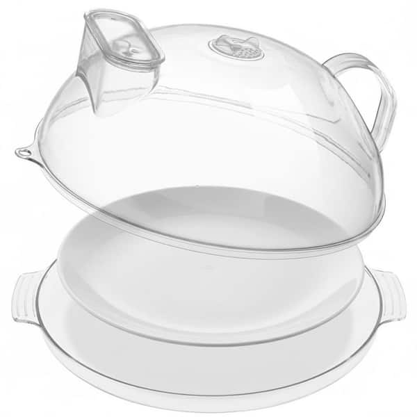 Microwave Cover with Water Steamer Tray 1 Piece Clear Polycarbonate Splatter Guard Moisture Retention Lid