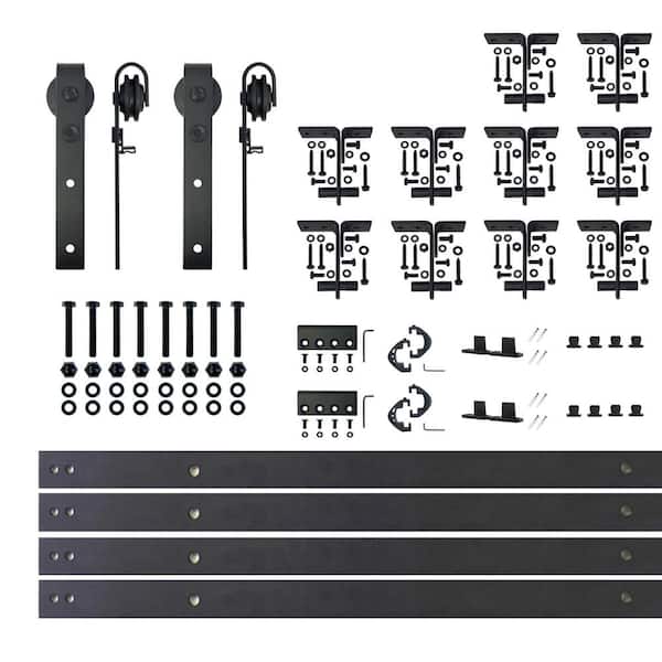 HOMACER 13 ft./156 in. Black Rustic Ceiling Mount Double Track Bypass Sliding Barn Door Track and Hardware Kit for Double Doors