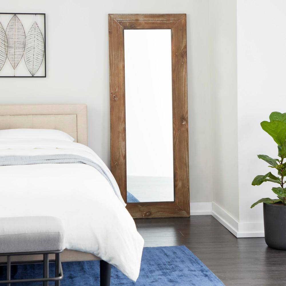 Oversized Brown Rectangular Full Length Wood Mirror