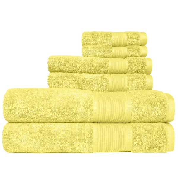 Cotton Bath Towel Set with Quick Dry Set of 6 Towels - White and Lemon  Yellow