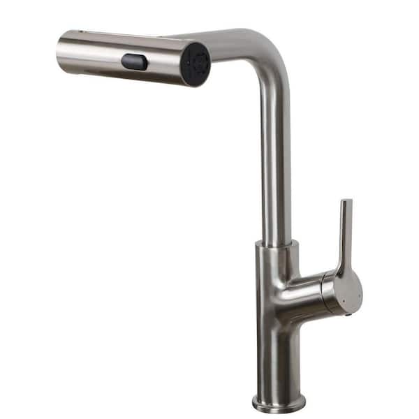 Brushed 14.3 in. H 360° Swivel Pull Down Sprayer Kitchen Faucet with 4 Spray Mode and Single-Handle Lever