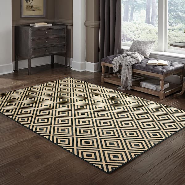 Sienna Black/Tan 4 ft. x 6 ft. Diamond Indoor/Outdoor Patio Area Rug