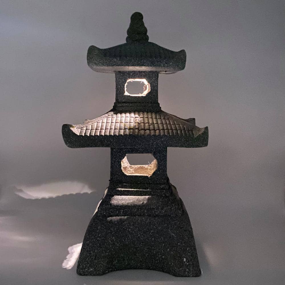 26" Gray Resin Pagoda Garden Lantern with Solar Light