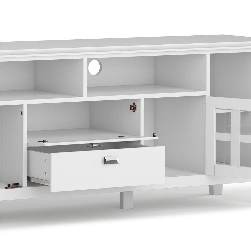 White Solid Wood 72 Inch TV Media Stand with Cabinets