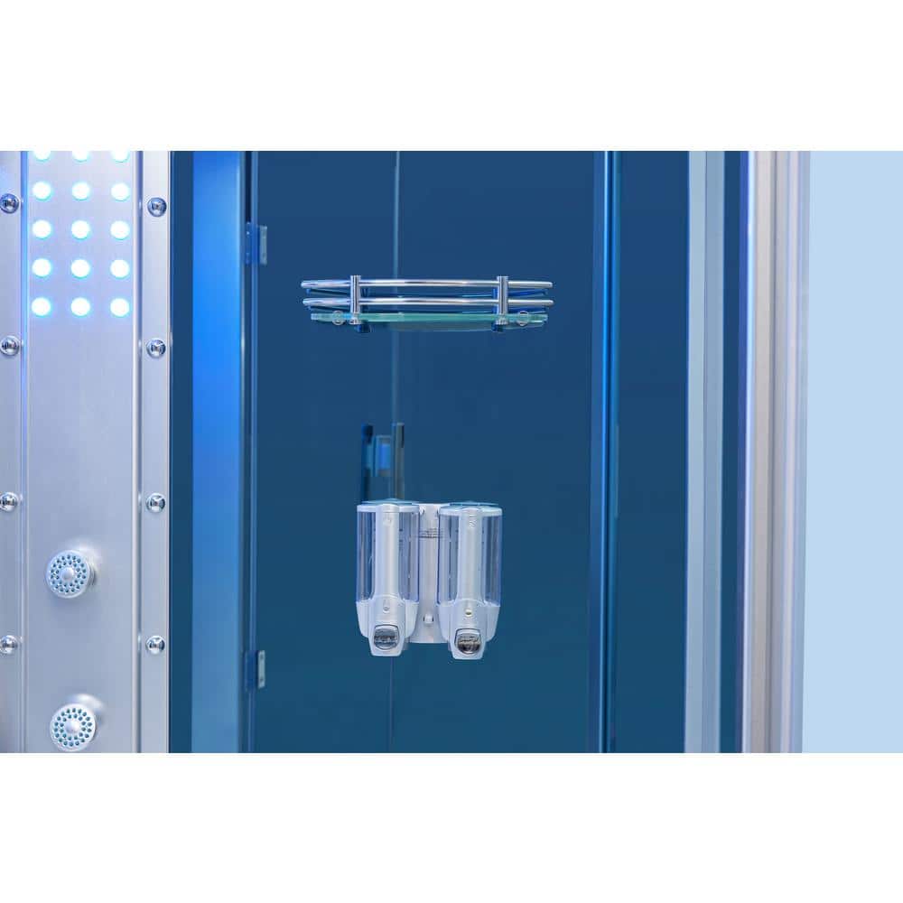 Mesa Blue Glass Steam Shower with Jetted Massage Tub