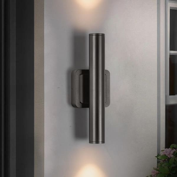 Ori 11.8 in. Medium Modern Black Integrated LED Outdoor Wall Cylinder Light Sconce