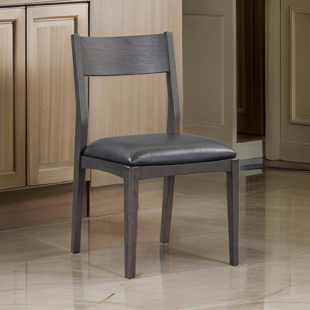 Benjara Black Leather Wooden Frame Dining Chair BM315459 - The Home Depot