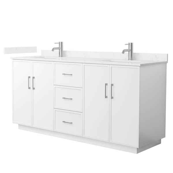 Elan TK 72 in. Double Freestanding White Bath Vanity with Carrara Cultured Marble Top (Assembled)