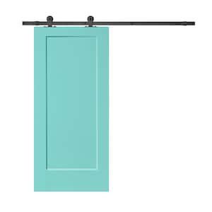 36 in. x 80 in. Mint Green Stained Composite MDF 1 Panel Interior Sliding Barn Door with Hardware Kit