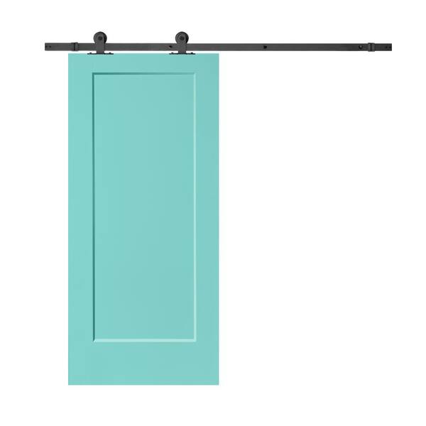 CALHOME 36 in. x 80 in. Mint Green Stained Composite MDF 1 Panel Interior Sliding Barn Door with Hardware Kit