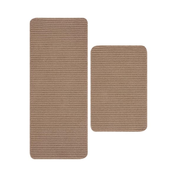 Beverly Rug Diego Solid Beige 20 in. x 48 in. Non-Slip Rubber Back 2 Piece Runner Rug Set