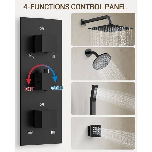 Enga Full Body Shower System With Body Jets, 12 Inch Powerful Rainfall Shower And Handheld Spray, Rough-in Mixer Valve Concealed Shower Faucet Set Complete, Matte Black