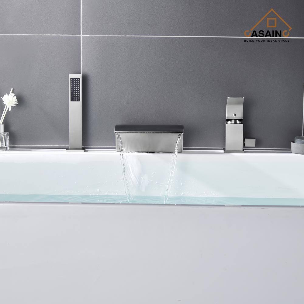 Brushed Nickel Waterfall Tub Faucet with Hand Shower