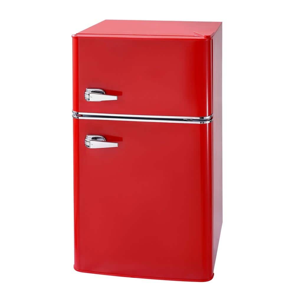 Mini Fridge with Freezer 3.2 Cu.Ft. Two-Door Compact Refrigerator Retro Red 35 dB Quiet