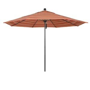 11 ft. Black Aluminum Commercial Market Patio Umbrella with Fiberglass Ribs and Pulley Lift in Dolce Mango Sunbrella