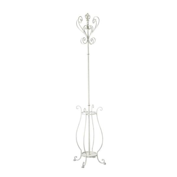 Filament Design Sundry 4-Hook Iron Coat Rack with Umbrella Stand in White-DISCONTINUED