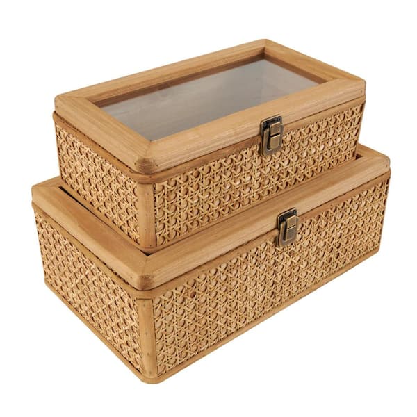 Litton Lane Square Rattan Handmade Woven Rattan Box with