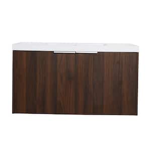 36 in. W x 18 in. D x 20 in. H Floating Bathroom Vanity in California Walnut with White Cultured Marble Top