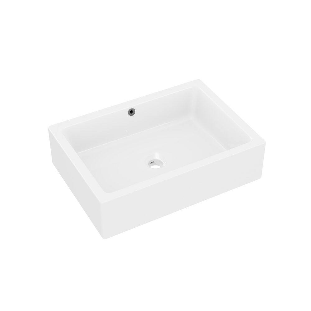 Dublin 20" x 15" White Ceramic Rectangular Vessel Sink with Overflow