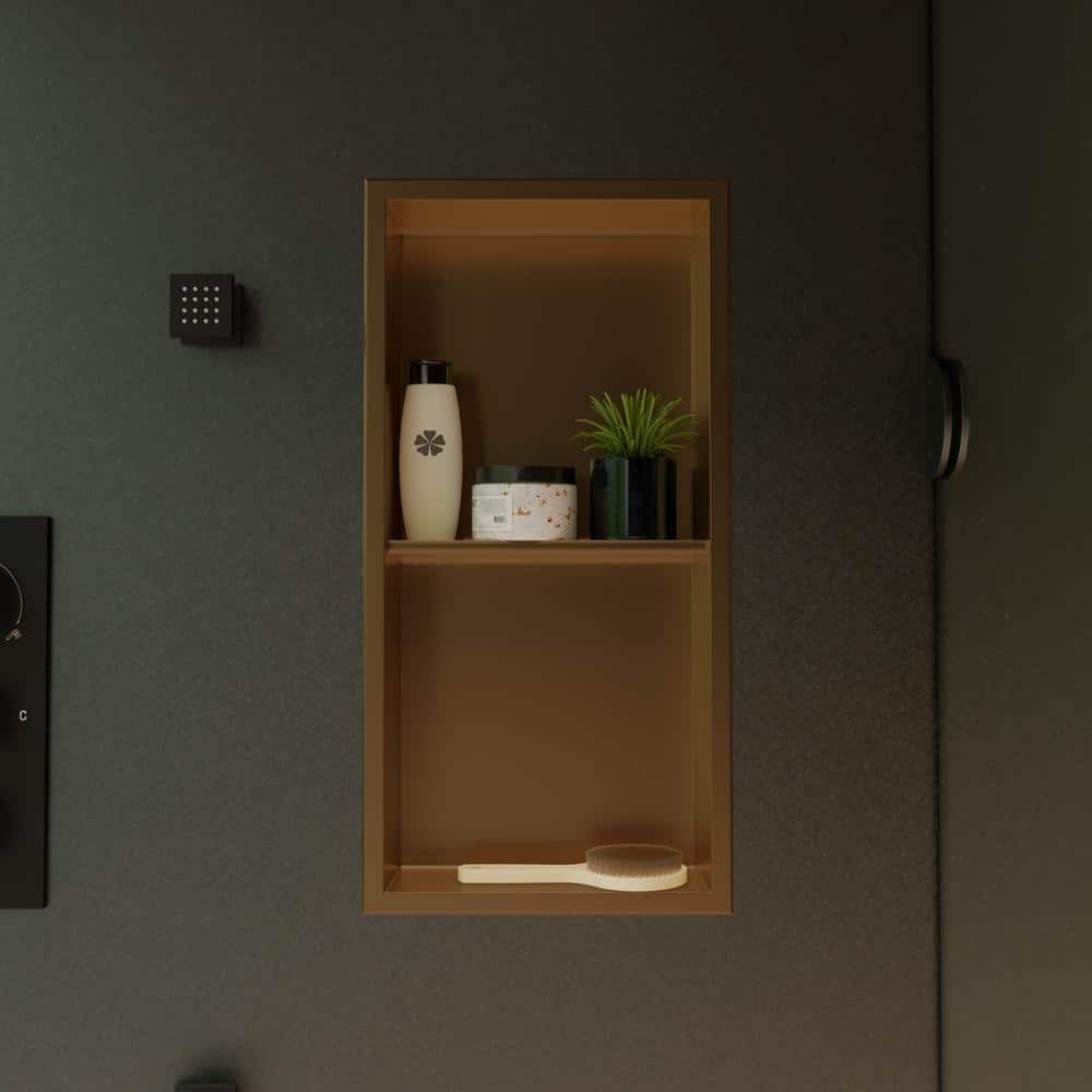 Brushed Gold Stainless Steel Double Shelf Shower Niche
