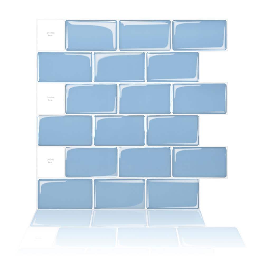 Smart Light Blue 12 in. x 12 in. Subway Vinyl Wall Tile and Peel and Stick 