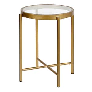 Duxbury 18 in. Brass Finish Round Glass Top End Table